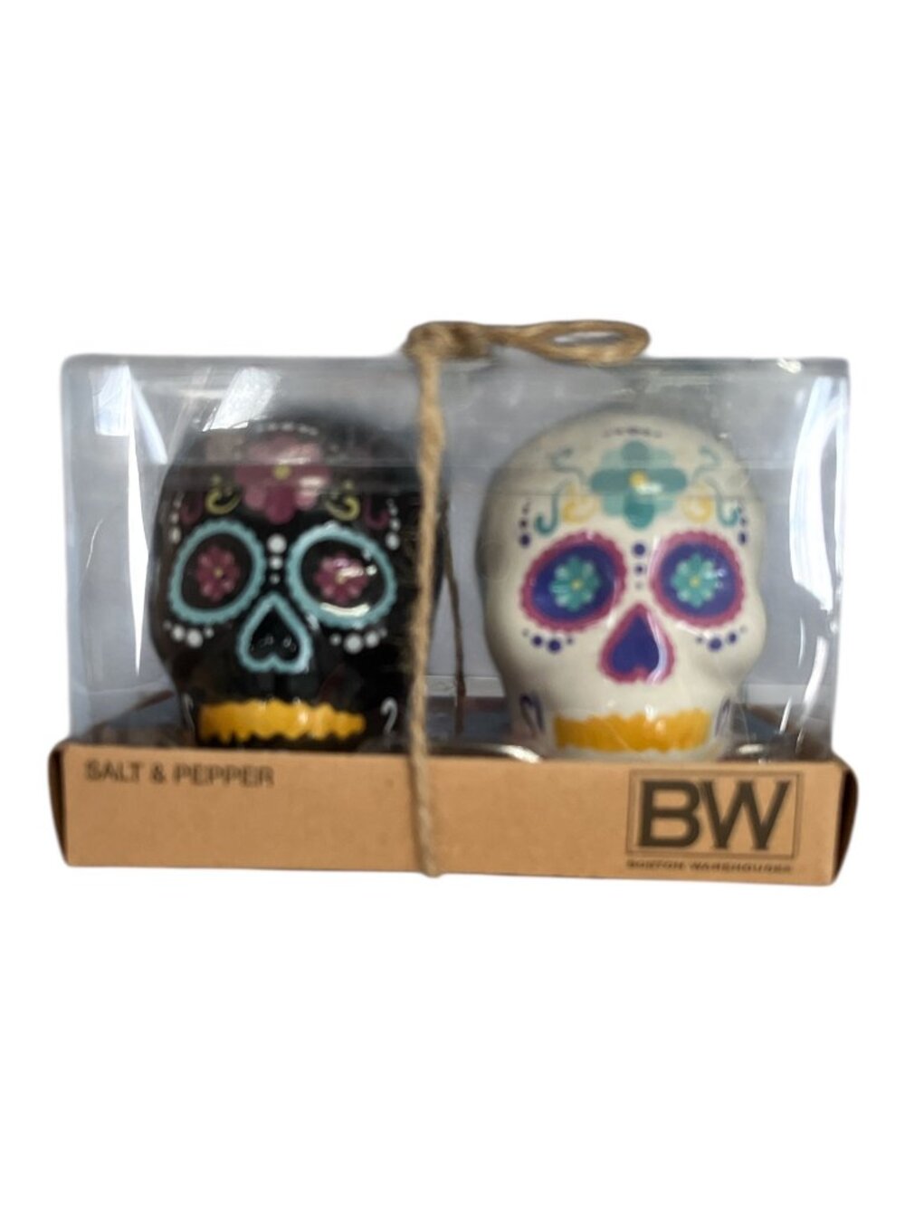 Boston Warehouse Sugar Skull Salt & Pepper Shakers Set Day of the Dead Ceramic B